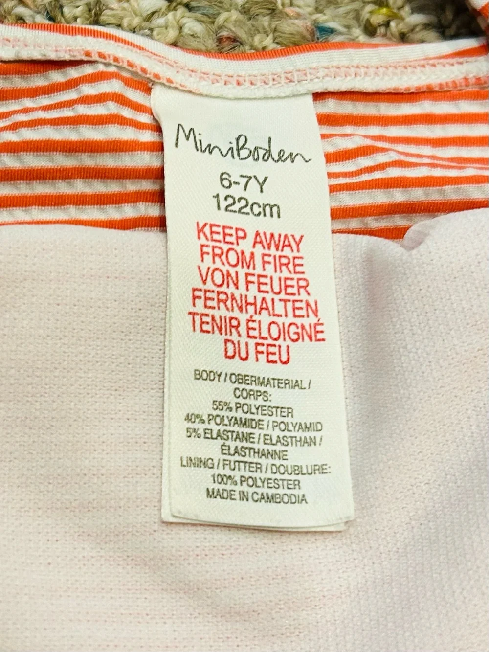 Mini Boden Coral and White Striped One-Piece Swimsuit